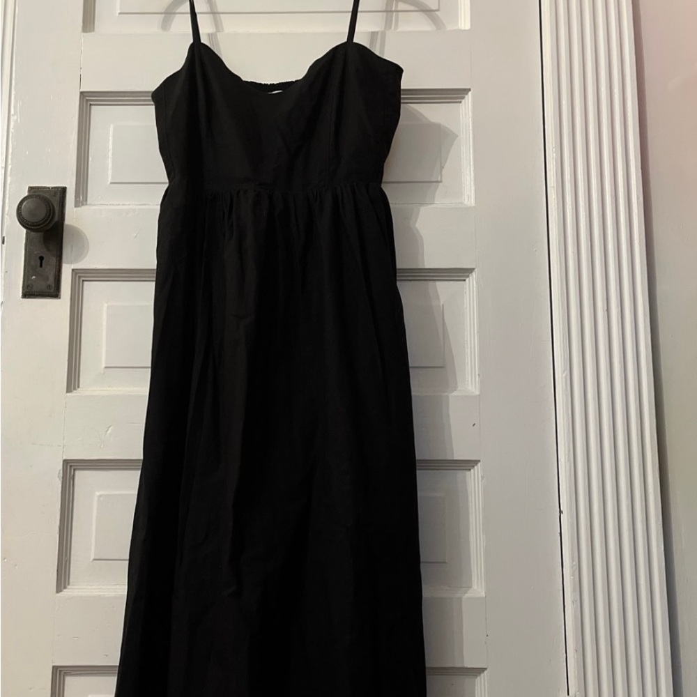 H&M long black linen blend dress